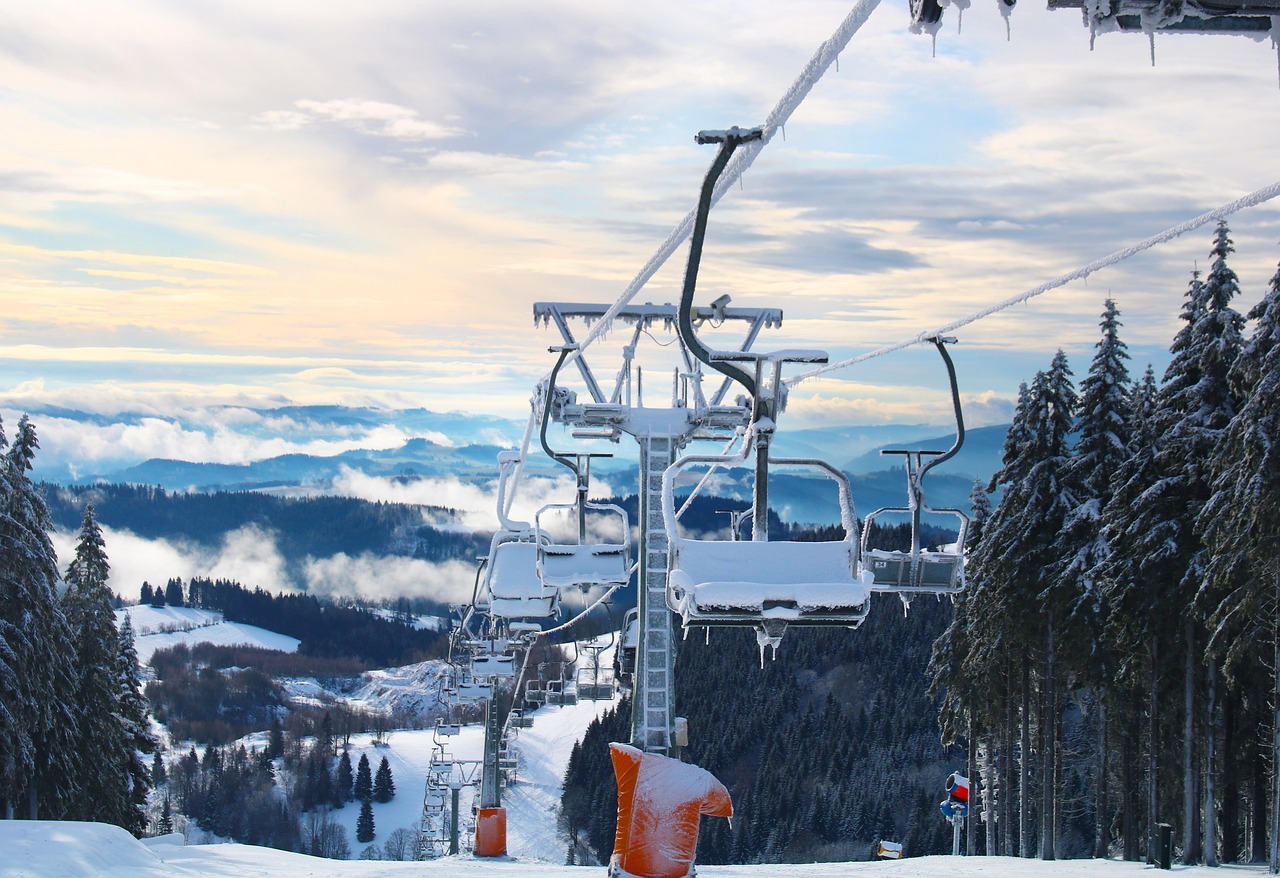 Ski resort live streaming webcam showing chairlift and mountain views